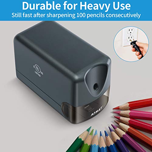 AFMAT Electric Pencil Sharpener, Heavy Duty Pencil Sharpeners for Classroom, Home, UL Listed Pencil Sharpener for 6.5-8mm No.2/Colored Pencils, 10000+ Sharpenings, Gray PS66