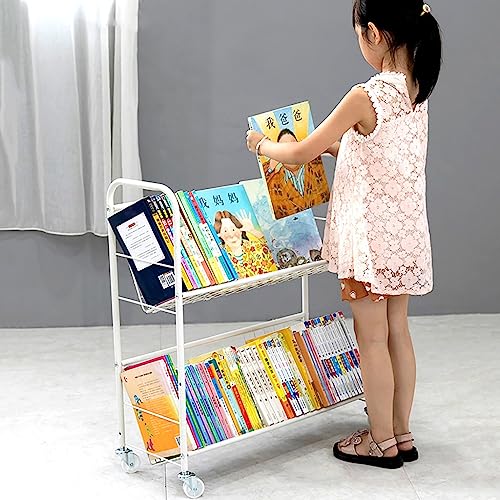 UWYTGF Book Cart, Moveable Bookshelf Organizer with Wheels, Metal Shelving Storage Trolley for Office, Classroom, Library, Study Room,2,Tier