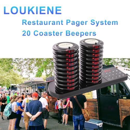 LOUKIENE Restaurant Paging System Wireless Calling System 20 Coaster Pagers