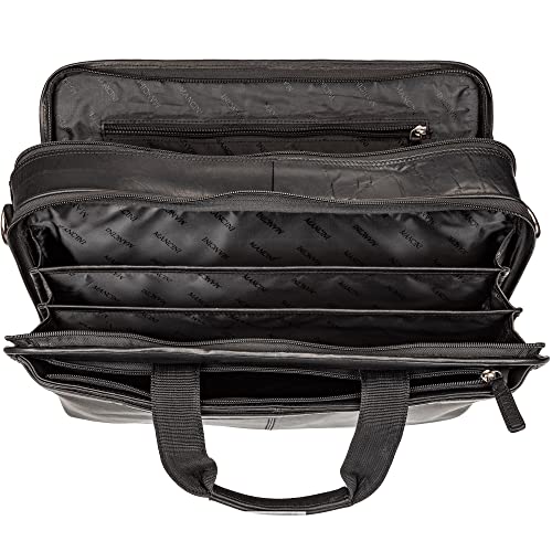 Mancini Buffalo Double Compartment Top Zipper 15.6” Laptop/Tablet Briefcase, Black, Black