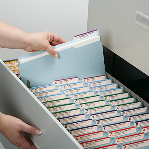 Smead 100% Recycled Pressboard Fastener File Folder, 2 Fasteners, 1/3-Cut Tab, 2" Expansion, Legal Size, Blue, 25 per Box (20001)