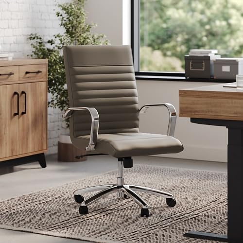 NBF Chair Ergonomic Mid-Back Faux Leather Desk Seating with Memory, Brown