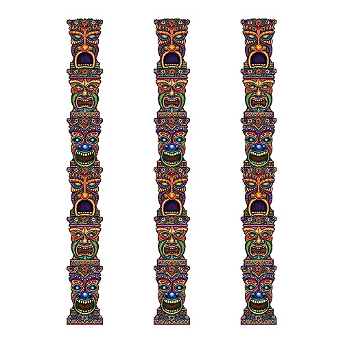 Beistle 3 Piece 7 FT Jointed Tiki Totem Pole Cut Outs, Luau Party Decorations, Celebrating With You Since 1900
