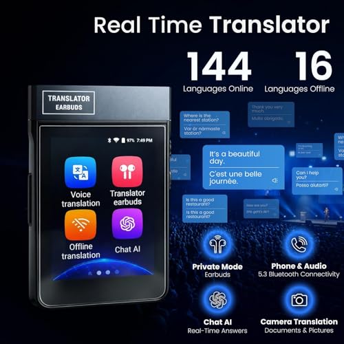 AI Translation Earbuds Real Time | Translator Earbuds with Camera Translation | 144 Languages | Built-in ChatGPT | No Subscription | Bluetooth for Travel, Business & Education