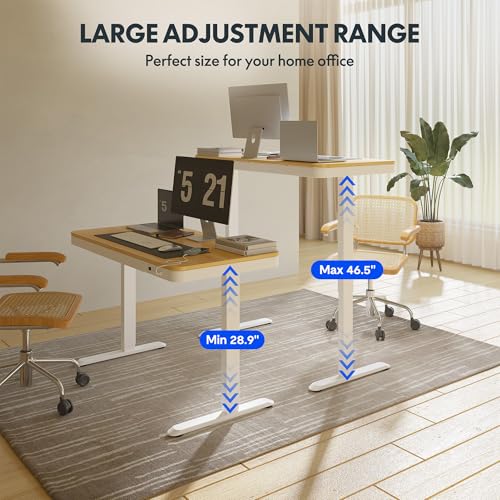 FLEXISPOT Comhar 48" Electric Standing Desk with Drawers, USB Charging Ports, Quick Assembly, Height Adjustable Sit Stand Computer Desk with Child Lock for Scandinavian Home Office, Maple