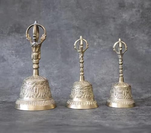 ALZBNDEOH Hand Bell Extra Loud Solid Brass Call Bell， Luxury Table Decoration Dinner Bell, Corporate Rewards Vintage Engraving Pattern Handheld Bell(OneColor,Large)