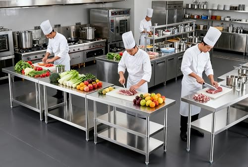 NUUK Stainless Steel Work Table 24" x 36", Commercial Kitchen Food Prep Table with Adjustable Height, Metal Countertop Utility Worktable for Restaurant, Home and Hotel