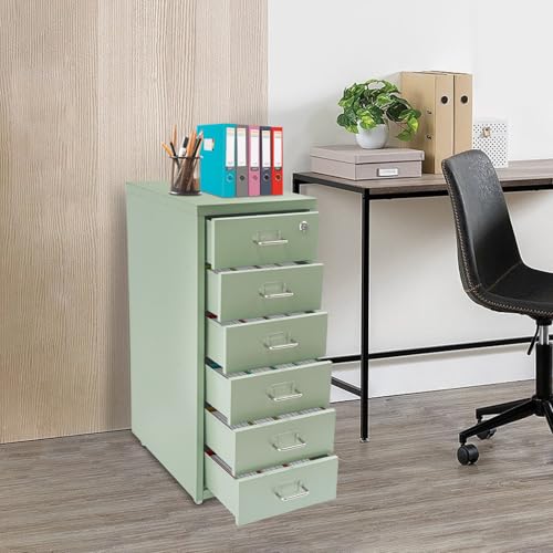 Josbuynls 6-Drawer Metal File Cabinet, Metal Filing Storage Vertical Cabinets with Lock Home Office Filing Cabinets for Organization Hanging Letter/Legal/F4/A4 (Green)