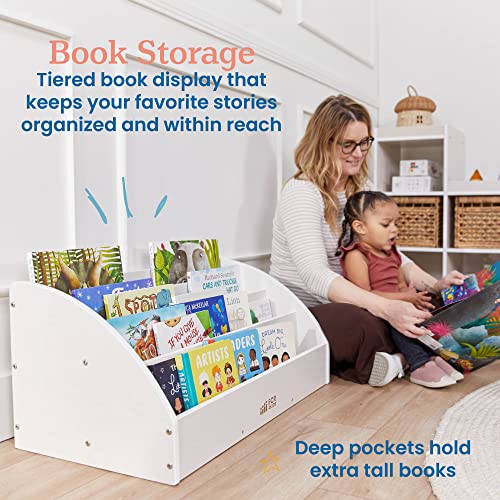 ECR4Kids 4-Shelf Toddler Book Display, Wooden Bookshelf, 30in W, White Wash