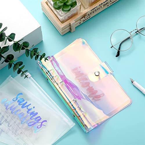 QERTYHKK A6 Rainbow Soft PVC Notebook Cover Planner Budget Binder Organizer with 12 Categories Zipper Envelopes for Bill