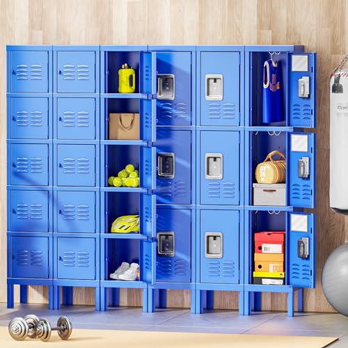 Greenvelly Metal Locker, 66" Lockers for Employees with 5Doors,Tall Steel Lockable Storage Lockers with Standing Legs,Card Slots,Vents for Gym,School,Office,Kids Room(Blue)