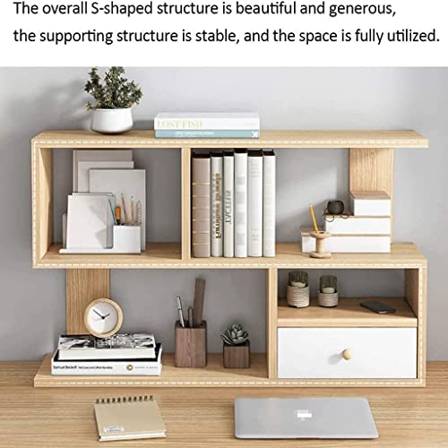 UINGBPXT Bookcase Desktop Bookshelf with Drawer Storage Cabinet Small Bookcase Multifunctional Desktop Display Shelf Rack for Home and Office High Capacity, 100cm