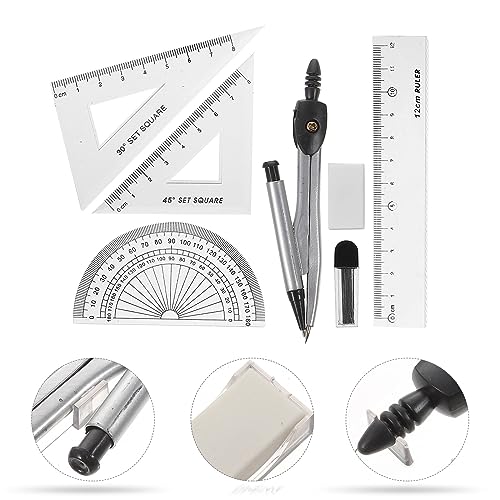 Math Geometry Math Geometry Set Student Supplies with Storage Box, Includes Compasses, Rulers, Protractor, Eraser, Refills, for Drawing and Studying
