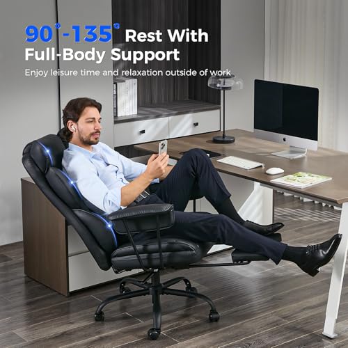 amseatec Big and Tall Office Chair, Reclining Executive Chair with Footrest