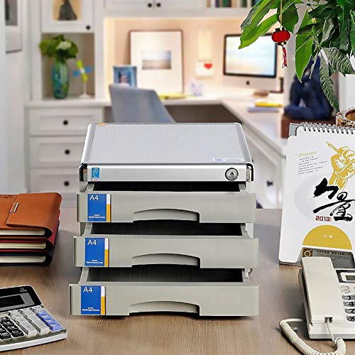 noxozoqm Desktop Drawer Cabinet Flat File Cabinet Storage, Desktop Drawer Cabinet, 3/5 Drawers Aluminum Alloy Storage Drawers Desk Storage, A4 Office Box with Lock. (Size : 5 Layers)