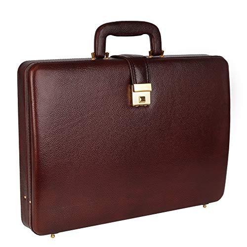 Da leather villa Full Grain Leather Briefcase Attache Case For Unisex Size L17xW3xH12 Inches Briefcase Bag (Brown)
