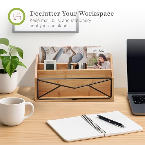 Prosumer's Choice Bamboo Desk Organizer for Office and Home – Natural Bamboo Mail Organizer for Countertop - Wooden Desktop Organizer for Mail, Files, Letters, and Tabletop Storage