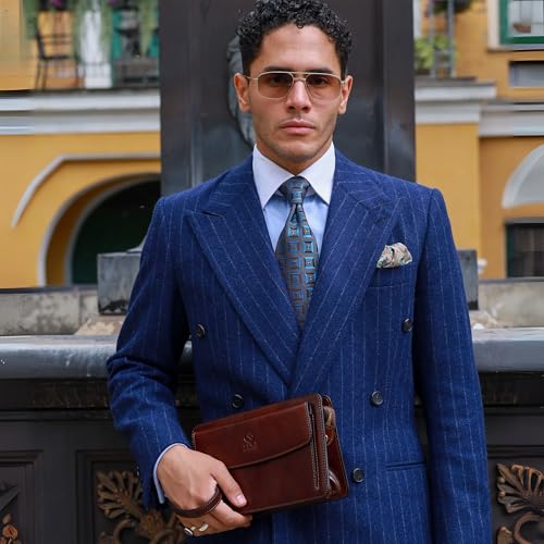 Time Resistance Leather Clutch for Men - Organizer Wrist Bag Briefcase - Handmade in Italy (Brown) - Gift Box Included