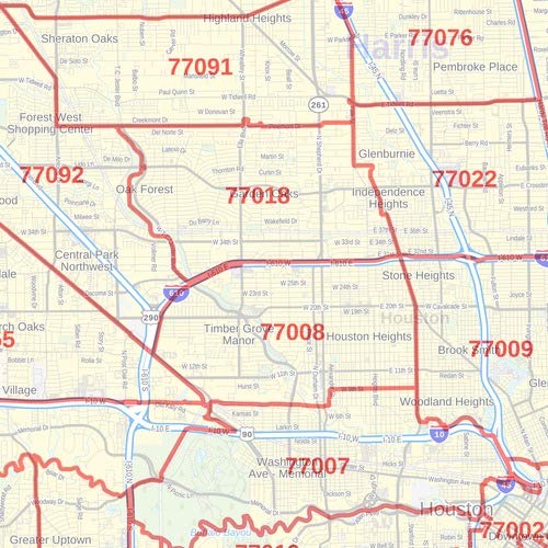 Harris County, Texas Zip Codes - 48" x 36" Paper Wall Map