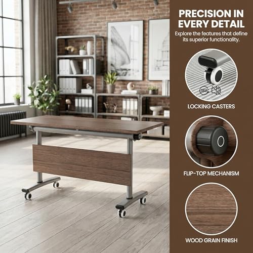 Velmorix Folding Training Table with Locking Wheels, Heavy-Duty Flip-Top Rolling Conference Desk - Commercial Grade Mobile Seminar Table for Office, Classroom & Meeting Room,47in,2pack