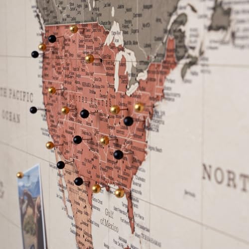 Canvas World Map with Cork Pin Board - English Lettering - Decorative Wall Decoration for All Rooms - Canvas Pictures with World Map Motif (90x60 cm, Pattern 2)