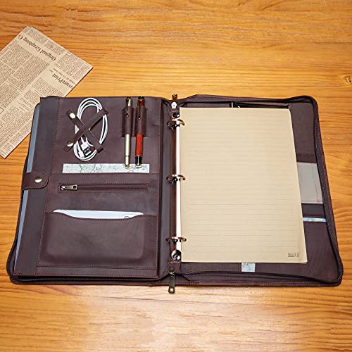 YIWEN Leather Portfolio 3 Ring Binder with Handle for 8.5 x 11 Notepad