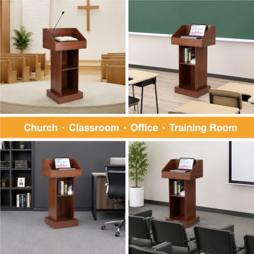 BGEDL Wood Podium, Floor Standing Podium Speaking Lectern Stand, Portable Podium Stand with Storage, Wooden Podium Pulpit for Churches Classroom Office