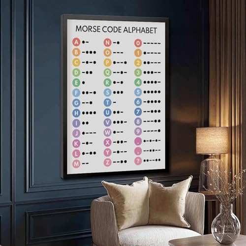 wangpaihui MORSE CODE POSTER Morse Alphabet Chart for Homeschool Classroom Poster Educational Canvas for Classroom School Therapy Room Black Frame24 L X 36" W