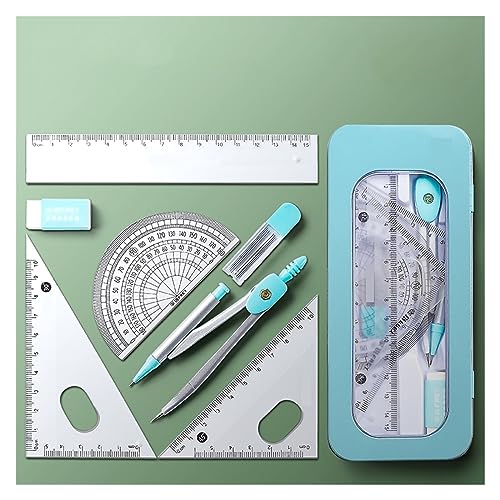 Mathematical Geometry Kit 7pcs Stainless Steel Compass Set Math Geometry Tools with Ruler Eraser Student Carpenter Drawing School Supplies Ruler Protractor Compa
