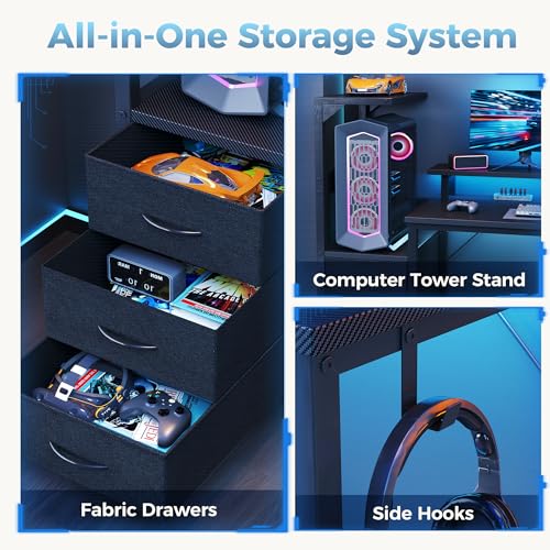 DUMOS 52” Reversible Gaming Computer Desk with Drawers and Power Outlet