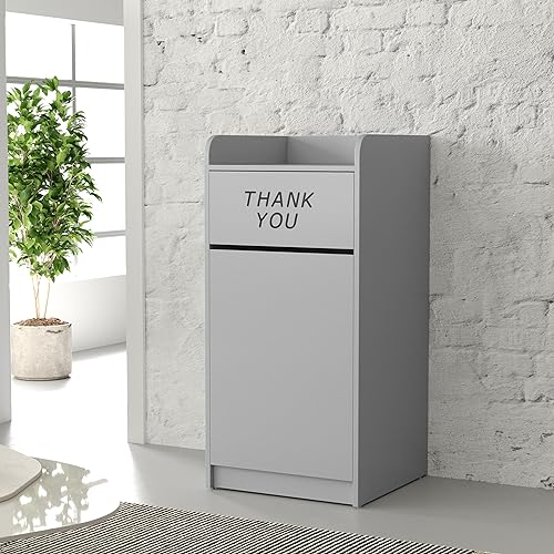 BizChair Laminate Wood Tray-Top Commercial Grade Trash Receptacle in Gray