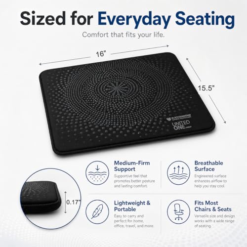 UOG (United One) 5-in-All Wellness Seat Pad, Cushion for Office, Car & Pilot Seat Comfort, Pressure Relief, Hip, Tailbone & Lower Back Comfort, Black Diamond Carbon & Nano Silver, Made in USA