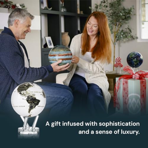 MOVA Self Rotating Globe, Gilded Terra Lux Map Classic (4.5") White & Gold