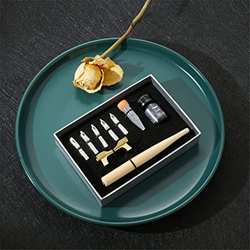 Tiiiopkvvv 1 Set Retro Calligraphy Fountain Dip Pen 5 Nibs Ink Kit Gift Box for Lettering Gift Box for Lettering (Color : B) (D)
