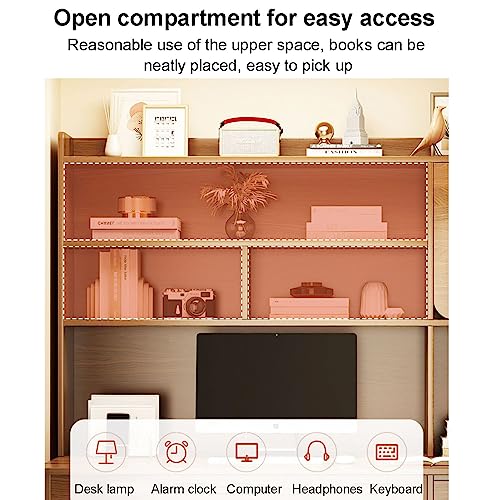 ntumLeap Modern Wood Home Office Desk with Storage Shelf Writing Table Workstation Study Desk with Hutch&Bookshelf for Pc/Laptop Stylish&Functional Workspace,Walnut-100 * 45 * 163cm(39 * 18 * 64