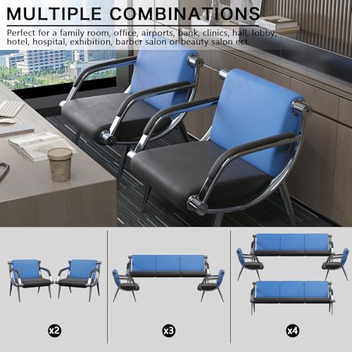 wonline 3 Seat Waiting Room Chair with Armrest PU Leather Office Furniture, Office Guest Seating Lobby Conference Reception Chairs for Airport Clinic Hospital Bank Salon Barber(Blue&Black)
