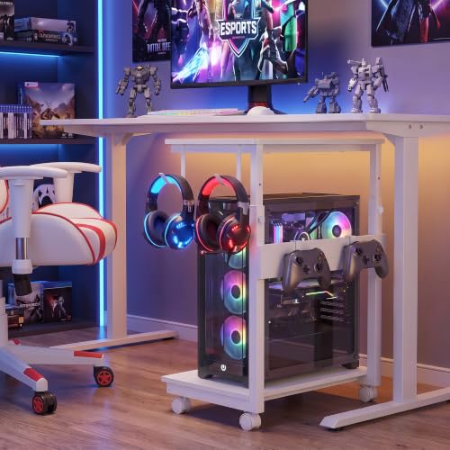 Garvee Computer Tower Stand with 4 Locking Wheels, White