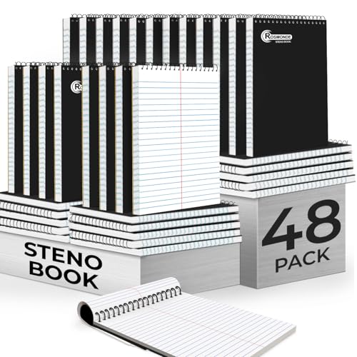 Rosmonde 48 Pack Bulk Spiral Steno Pads, 6"x 9", Gregg Rule, 80 Sheets
