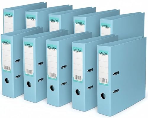 Booghe A4 Lever Arch File with Protector – Single, 4 or 10 Pack – Sky Blue, Pink, Lavender, Aqua – Heavy Duty Office Filing & School Binders (10, Sky Blue)