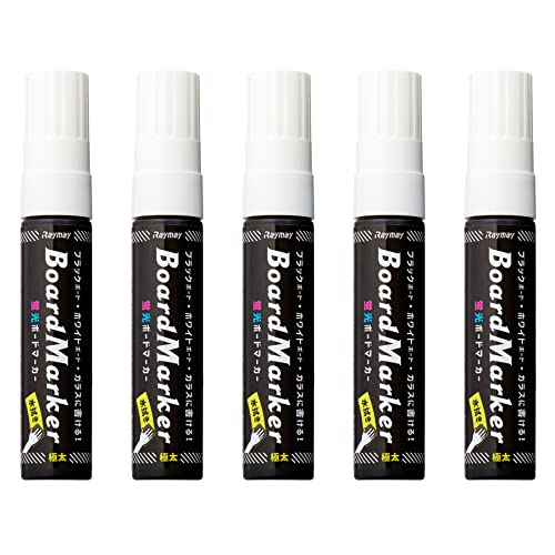レイメイ藤井 Raymay Fujii LBM1048W Chalkboard Board Markers, Fluorescent, Extra Thick, Set of 5, White 220659