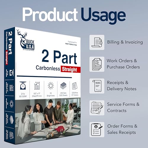 2 Part Straight NCR Carbonless Paper (5914), 8 Reams, 8.5" x 11" Collated Paper, 2000 Sets, 4000 Sheets, CB White/CF Canary - Ideal for Laser & Digital Printers & Perfect for Professional Duplicates