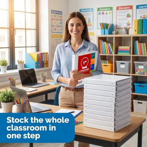1 Inch 3 Ring Binder 12 Pack, Clear View White Binders Bulk - Performore