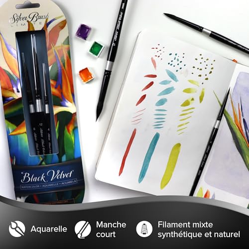 Silver Brush Limited Black Velvet Small Rounds Watercolor Brush Set, 4pc