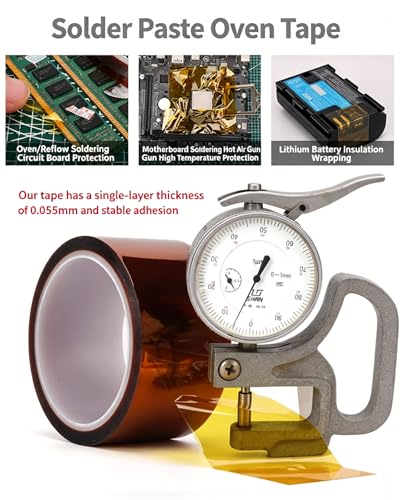 5Rolls High Temperature Polyimide Tape 2 Inch Wide x 33M (108FT) Heat Resistant Sublimation Tape, Transfer Vinyl Thermal Press Masking Tape for Soldering Circuit Board, 3D Printing, Electronics