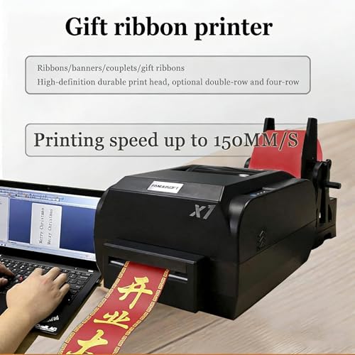 Satin Ribbon Printer with Spool Holder, Label Printer, Foil Stamping Printing Machine, 150mm/s Speed, Multi-Language DIY Decorative Ribbons Supports 50+ Languages for Present Wrapping Singlerow