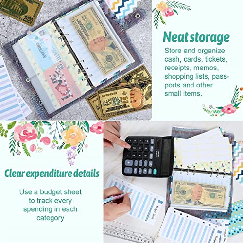 ONMYJFD 34 Pcs Budget Binder Cash Envelope Planner System, with Money Envelopes,Expense Budget Sheets, PVC Storage Bags, Labels, Ruler(Gray)