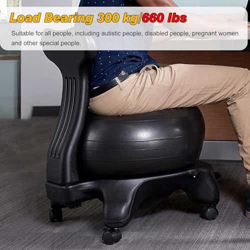 RENLXFI Home Office Ball Chair, Pilates Exercise Yoga Ball Desk Chairs with Ergonomic Chair Back for Improves Back Pain, Core Strengthening Stability Ball Chair