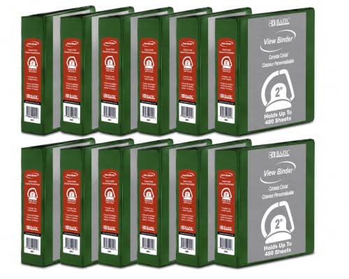 12 Pack, 2" Green Slant-D Ring View Binder w/ 2-Pockets