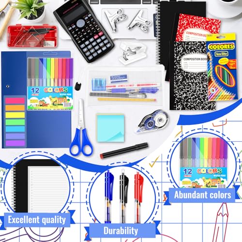 1 Set Back to School Supplies Kit for 7-12 Grades Middle School Student Bulk Back to School Essentials Includes Notebook Markers Pencil and Much More Back to School Supply