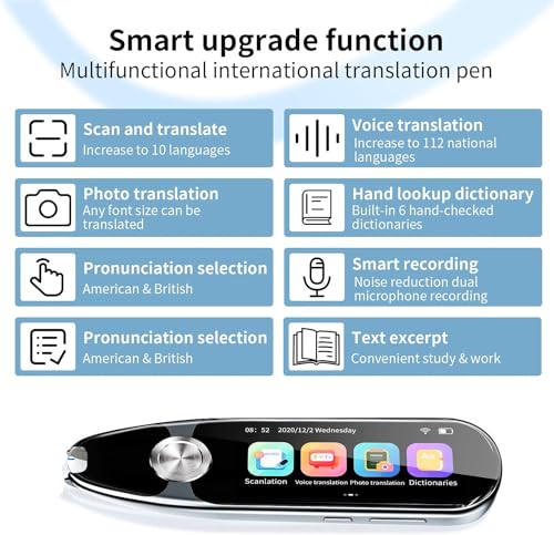 Translator Pen, Scanner Reader Pen 112 Languages OCR Digital Scanning Translation Pen Text-to-Speech Device, Reader Pen for Dyslexia, Text Excerpt, Photo Translation, Dictionay Pen for Students Adults